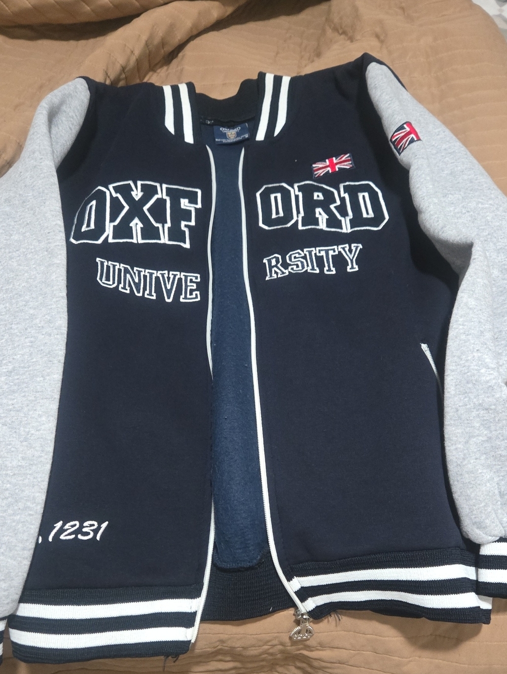 Oxford Varsity Jacket in Navy and Gray